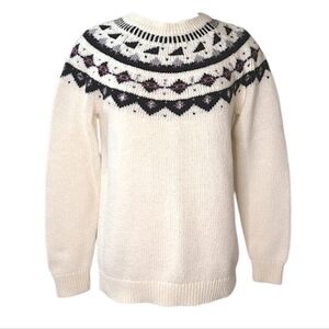 Loft Fair Isle Cream & Black Everyday Sweater with Rhinestone Detail Sz M